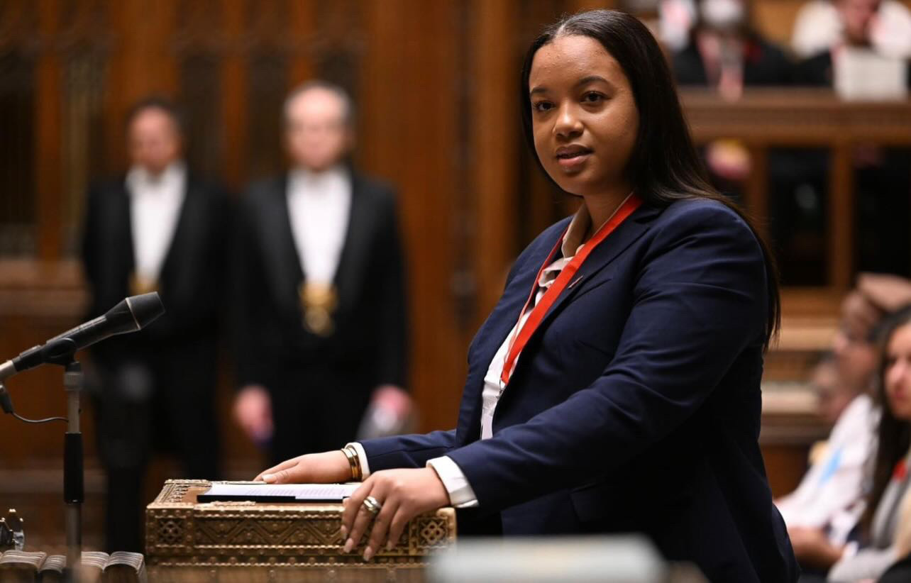 Law Student Mckenzie-Kohl Tuckett speaking at the House of Commons